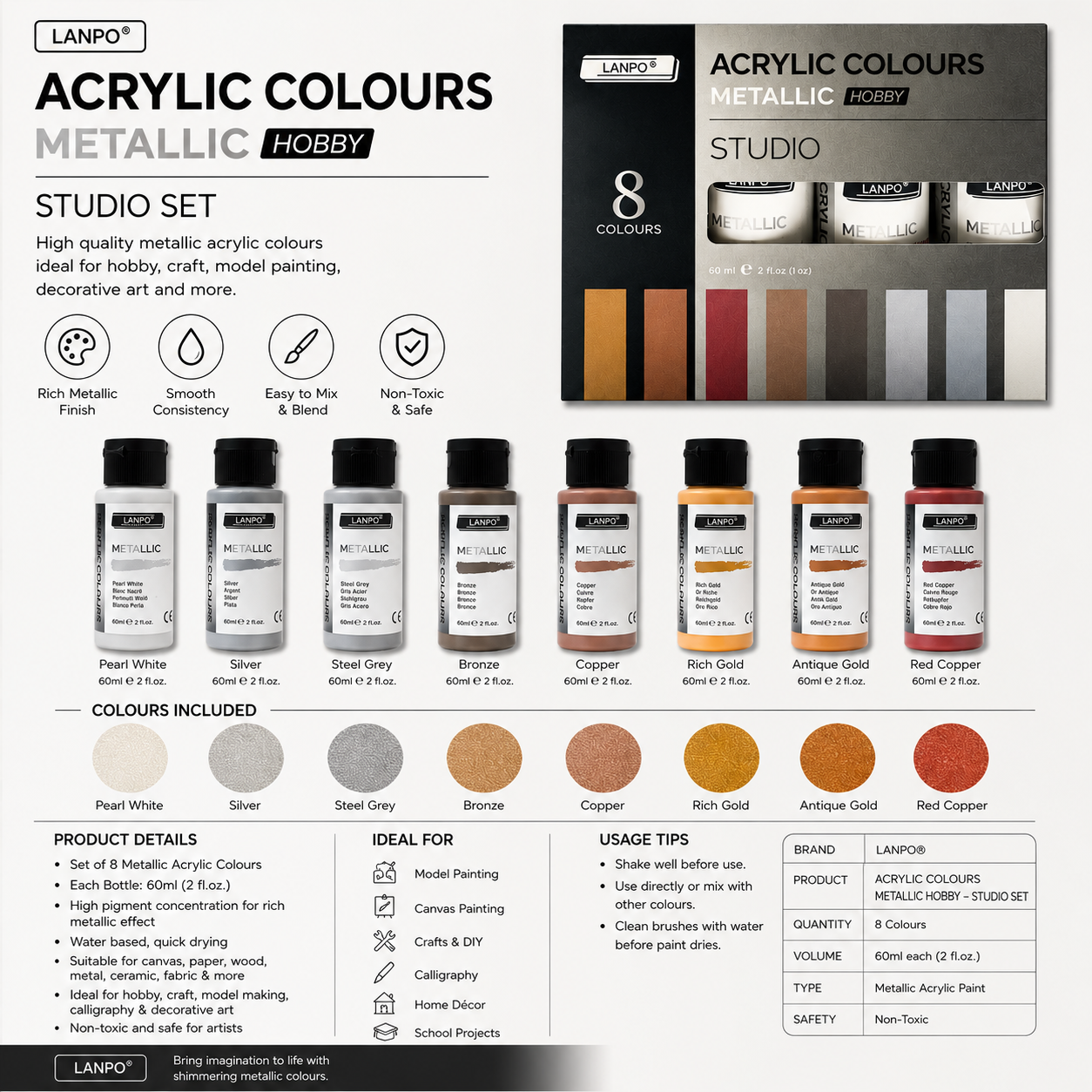 LANPO ACRYLIC PAINT METALLIC SHADES STUDIO