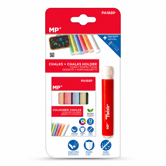 MP 12 COLORED CHALKS WITH TWISTABLE HOLDERS