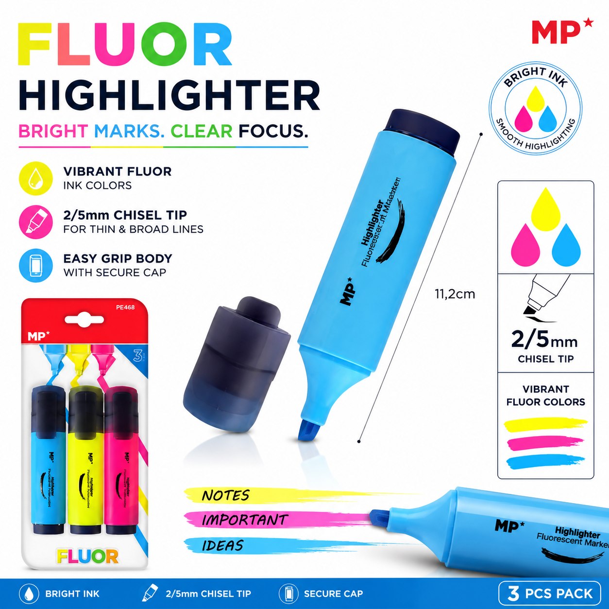 MP HIGHLIGHTERS MARKERS 3 Pcs
