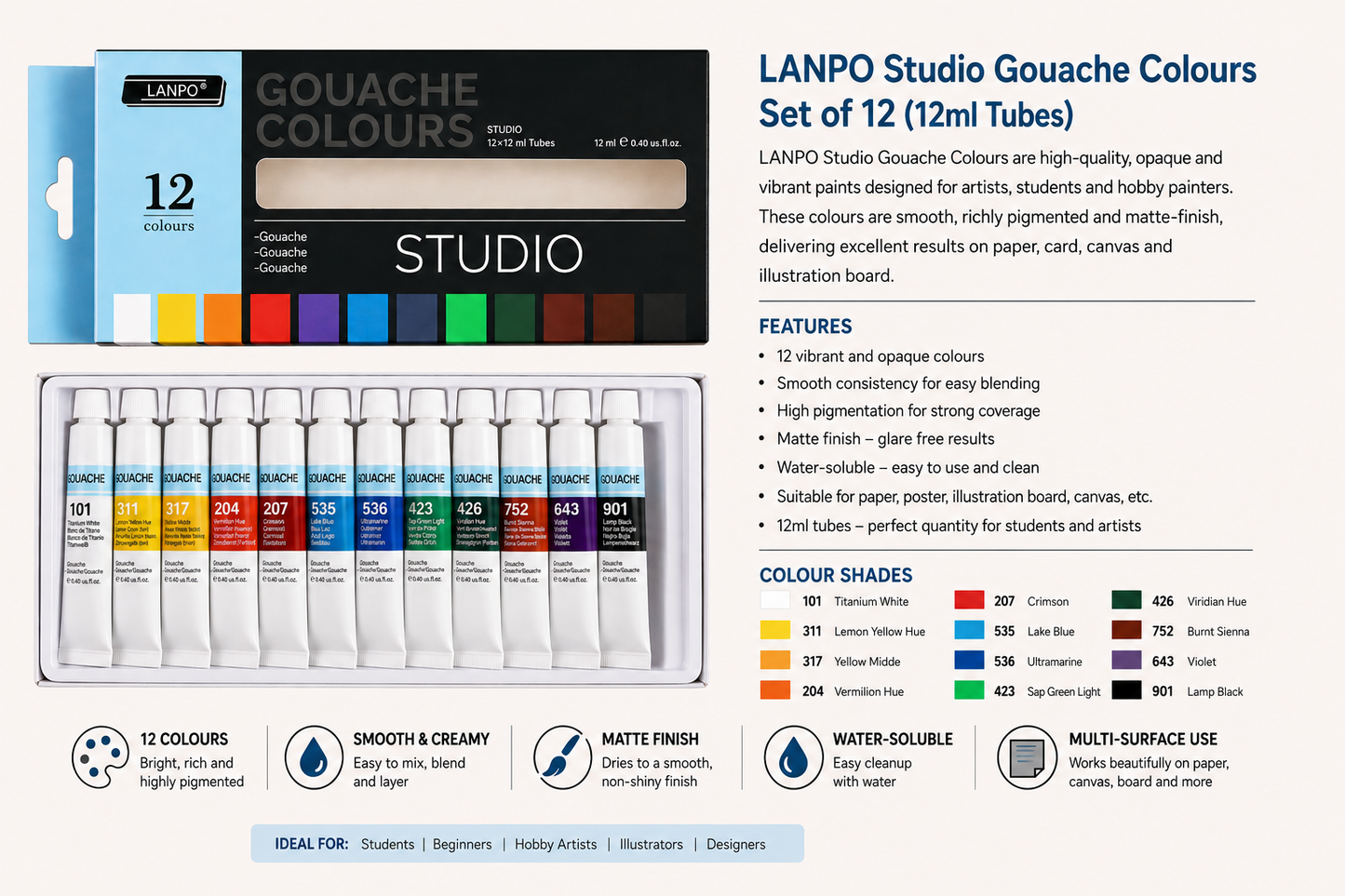 LANPO GOUACHE COLOURS