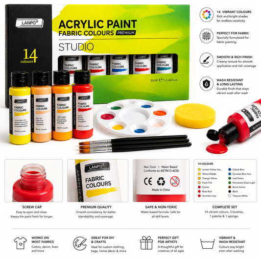 LANPO ACRYLIC FABRIC COLOUR 30MLx14 COLOURS