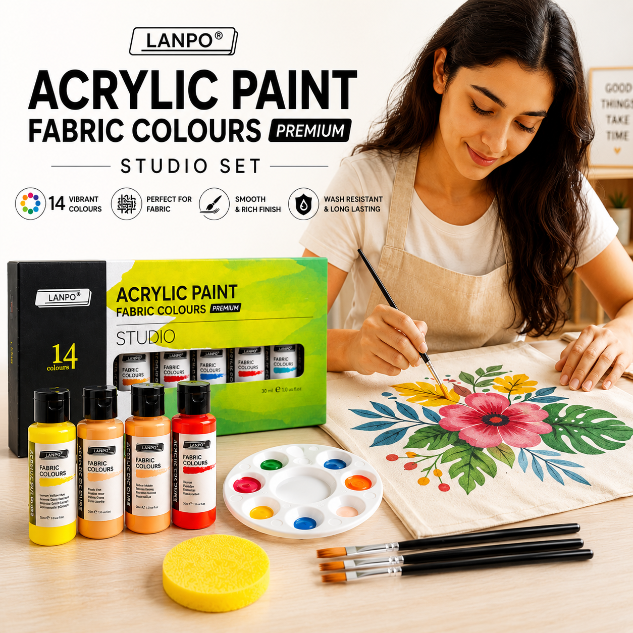 LANPO ACRYLIC FABRIC COLOUR 30MLx14 COLOURS