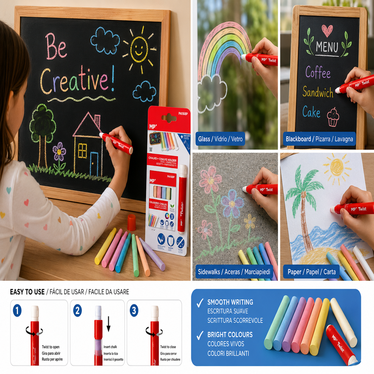 MP 12 COLORED CHALKS WITH TWISTABLE HOLDERS